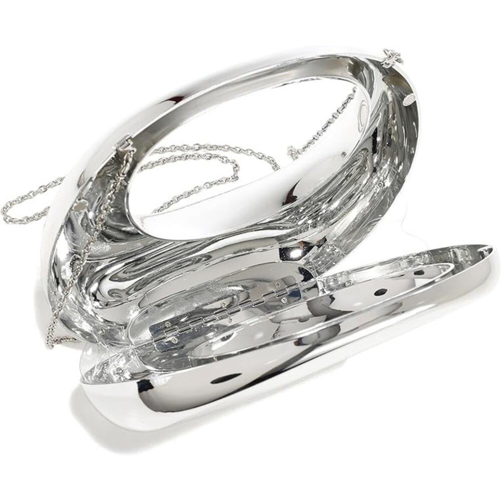 Beautiful Chic Silver Evening Clutch Handbag Purse w/ crossbody chain strap - Picture 5 of 6